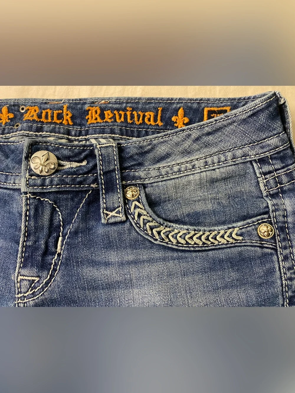 Rock Revival Etty Skinny Jeans Size 26 Embellished Y2K Heavy Stitch - Picture 2 of 9